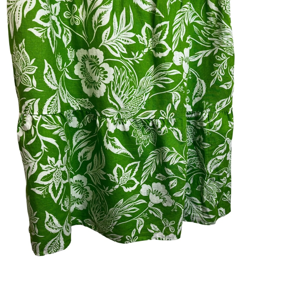 Goodthreads Green Floral Linen Blend Flutter Sleeve Tiered Mini Dress Womens M‎ - Picture 3 of 10